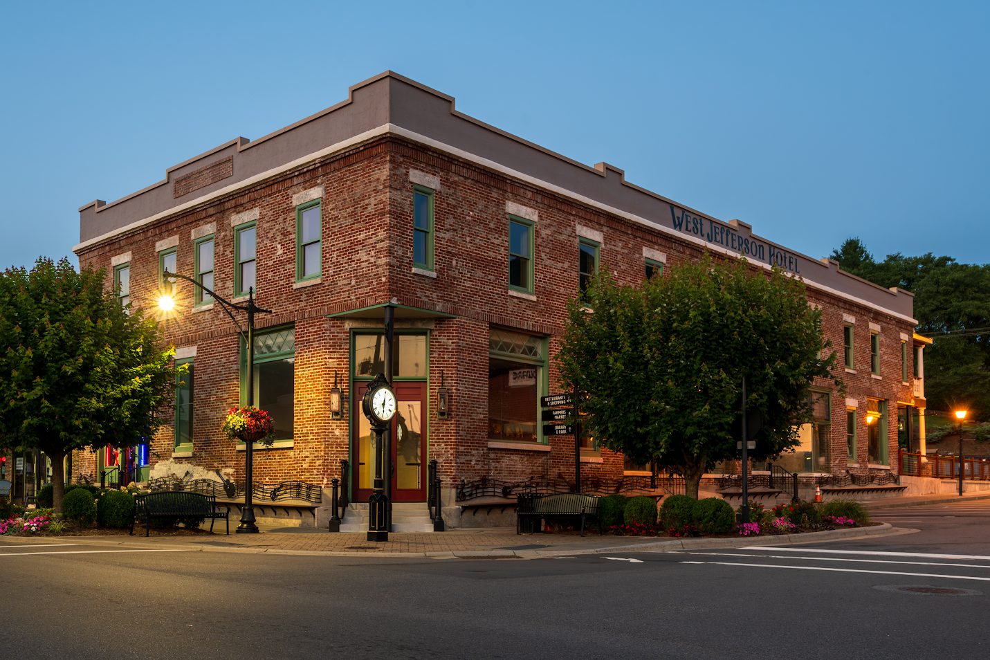 The historic West Jefferson Hotel at 5 West Main Street in downtown West Jefferson, NC